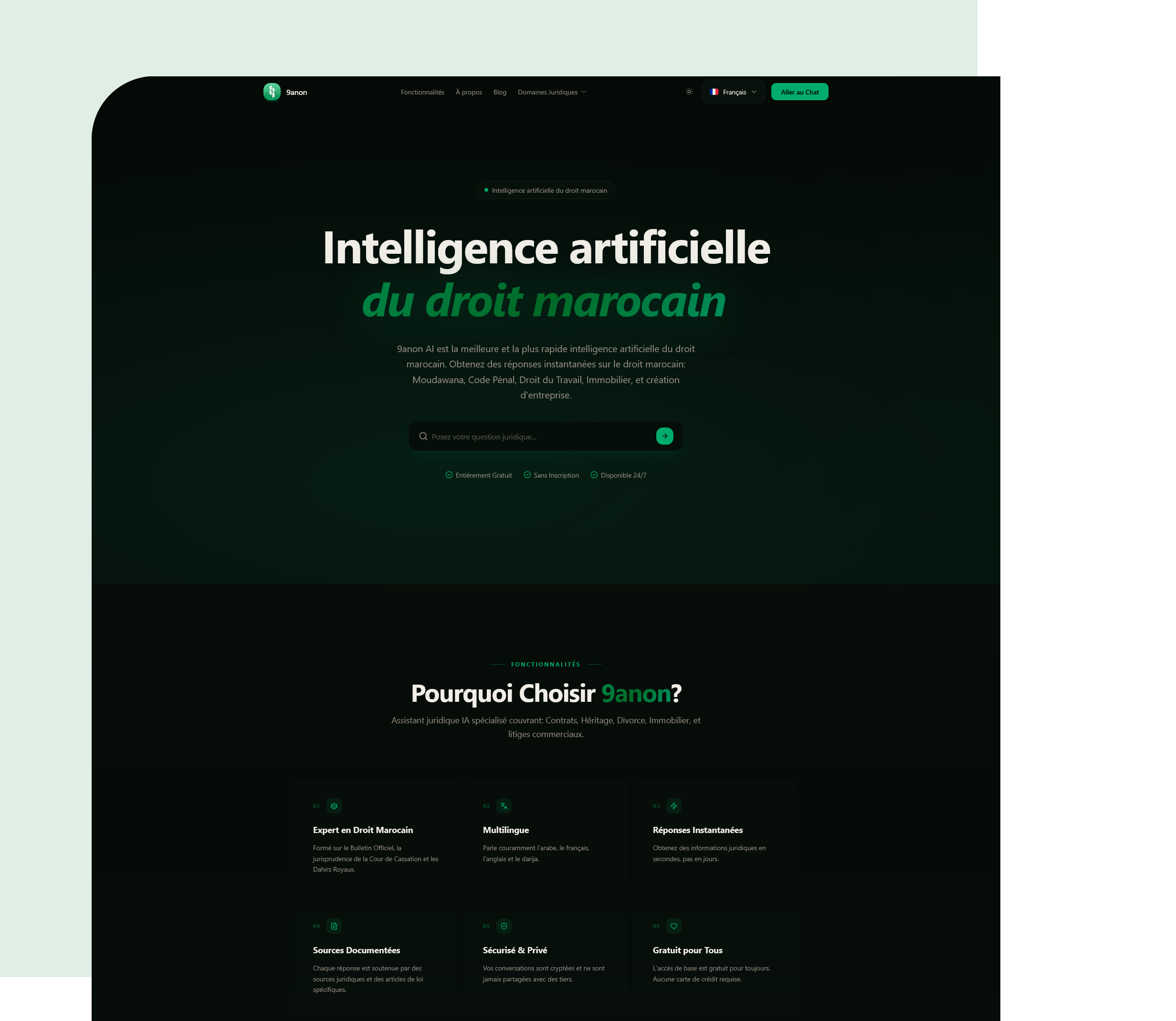 Aperçu de l’interface du projet 9anon AI